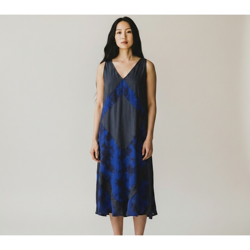 Calypso St. Barth Silk Y2K Sheath Slip Dress Women's Size XS Blue Black Tie-Dye